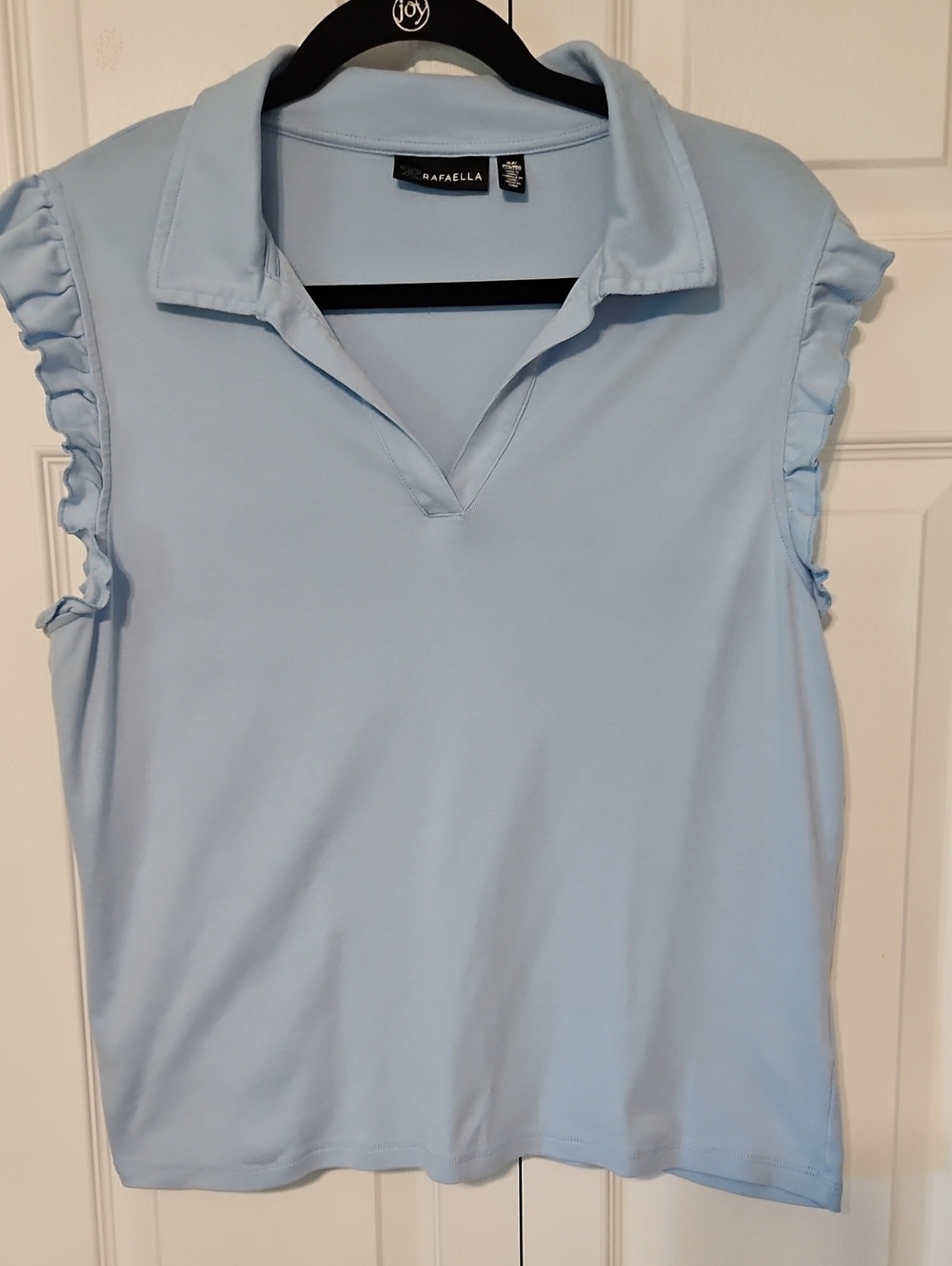 Rafaella Pale Blue Collared Sleeveless Tank with Ruffle Trim